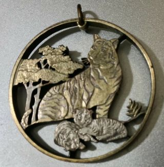 Rare 1991 Laos Endangered Wildlife Coin Tiger And Cubs Cutout Pendant