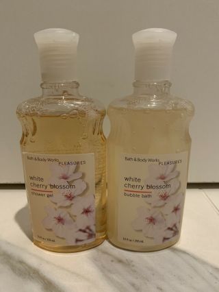 Bath & Body White Cherry Blossom Shower Gel & Bubble Bath Set Of 2 Rare
