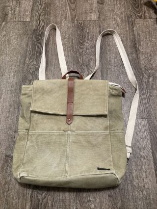 Rare Backpack Abercrombie & Fitch Olive Green Canvas Vintage Look Distressed Men