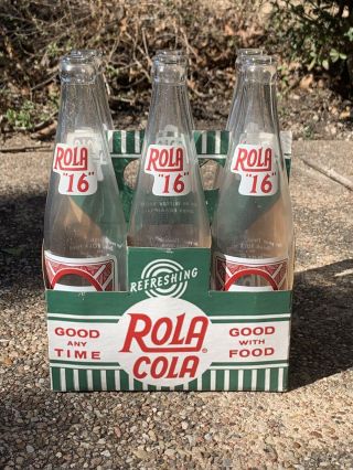 Vintage Rola Cola 16 Ounce Bottles 6 Pack Carton Carrier Erie Pa Soda Rare