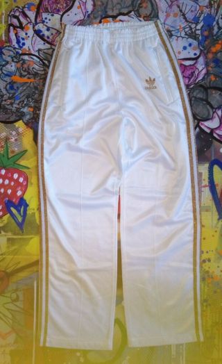 Adidas Vintage 80s White With Gold Stripe Made In Usa Track Pants Men 