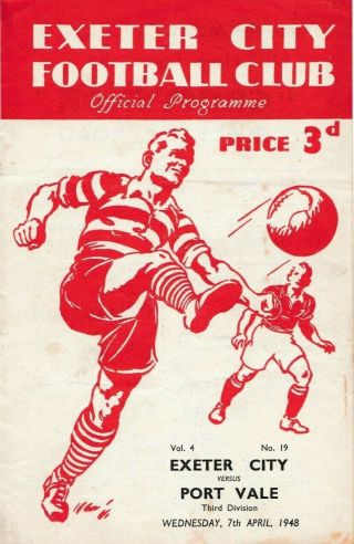 Rare Football Programme Exeter City V Port Vale 1947 - 1948