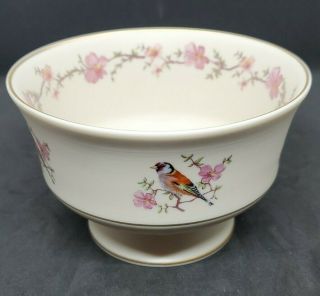 Rare Vintage Ceramica Ibis Aveiro Portugal Goldfinch And Floral Pedestal Bowl