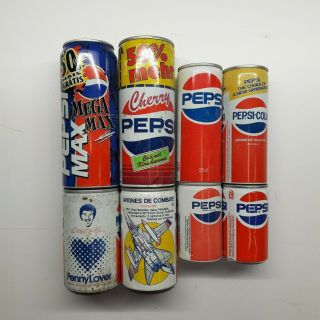 Pepsi Vintage Bundle Of 8 Rare Cans 80s,  90s Europeans