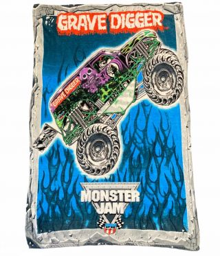 Rare 6’ Grave Digger 70” X 43” Monster Jam Hot Rod Lifted Truck Throw Blanket