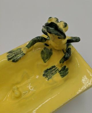 Vintage Frog Ceramic Soap Dish Green & Yellow Retro Homemade Bath Decor Rare