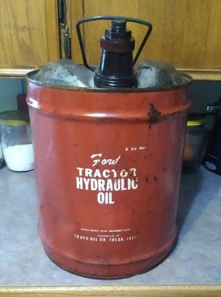 Rare Vintage Ford Tractor Hydraulic Motor Oil 5 Gallon Can.  Troco Co.  Tulsa