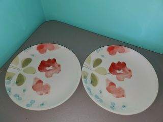2 Threshold Stoneware " Eva " Dinner Plates Soft Pastels - Rare