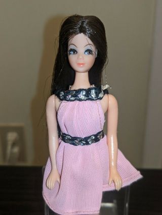 Vintage 1970s Topper Dancing Angie Dawn Doll In Rare Pink & Black Dress