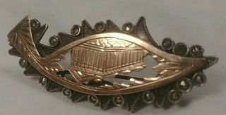 Vtg Victorian Rare " 950 " Sterling Silver/ 10k Rose Gold Marcasite Brooch Pin