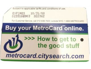 Metrocard Online Citysearch.  Com Rare Only 10,  000 1999 Expired Nyc Mta Subway