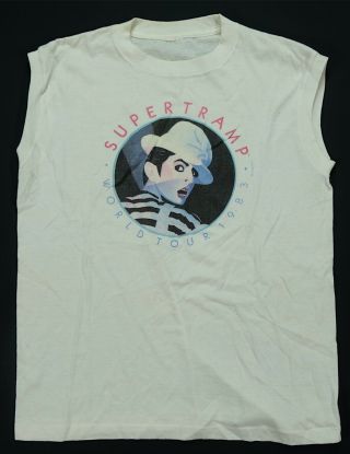 Rare Vintage Supertramp World Tour 1983 Mime Sleeveless T Shirt 80s Sparkomatic