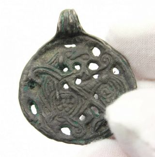 Ancient Rare Viking Kievan Rus Savage Style Silver Amulet Medallion 8 - 10th Ad