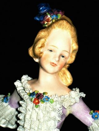 Antique German Dresden Lace Girl Doll Lady Ballerina Dancer Porcelain Figurine