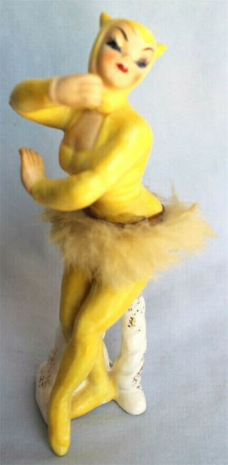 Vintage Enesco 7 " Tall Devil Girl Ballerina Dancer Figurine Yellow Tutu Ceramic