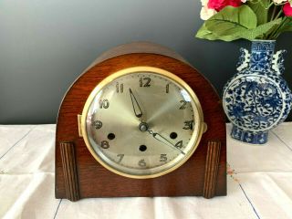 Restored 20 - 30s Oak Westminster Chiming Antique Clock,  Key,  Pen,  Gwo