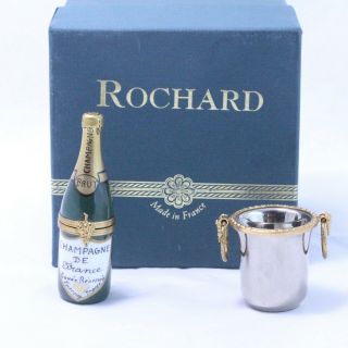 Rochard France Limoges Porcelain Champagne Bottle In Silver Bucket Box