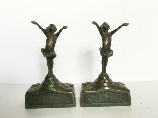 Vtg Antique Bookends Cast Bronze Brass The Good Fairy 1900s 1920s 1930s Jmp