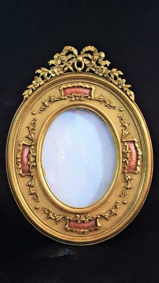 Antique Signed French Gilt Bronze & Pink Guilloche Picture Frame