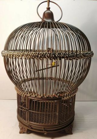 Antique Brass Cast Iron Bird Cage Vintage Round Rare