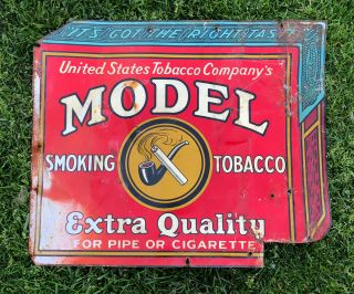 Vtg Model Smoking Tobacco Sign Tin Tacker 18” X 15” United States Tobacco Co.