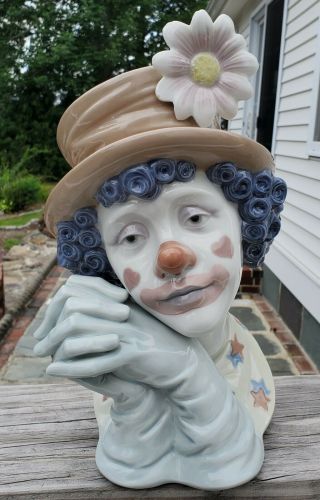Lladro Melancholy Clown Head Bust W/ Daisy Hat 5542 - 11 1/2 " - Usa
