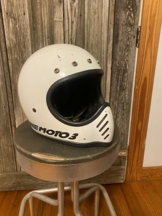 Vintage Bell Moto Star Iii 3 White Full Face Motorcycle Helmet Size L