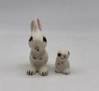 Vintage Porcelain Miniature Bunny Rabbit Figurines Set Of 2 Made In Japan