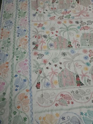 Vintage Hand Embroidered Bed Cover / Bed Spread FABULOUS. 6