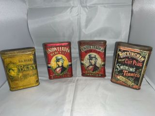 4 Antique Vtg Union Leader Redi Cut Uncle Sam Buckingham Dill’s Tobacco Tins