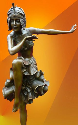 Large Art Deco Bronze Statue Hindu Dancer Signed Chiparus Girl Figure Hot Cast