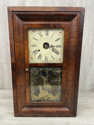 Antique Seth Thomas Ogee Weight Driven Painted Glass Large Clock Repair Or Part