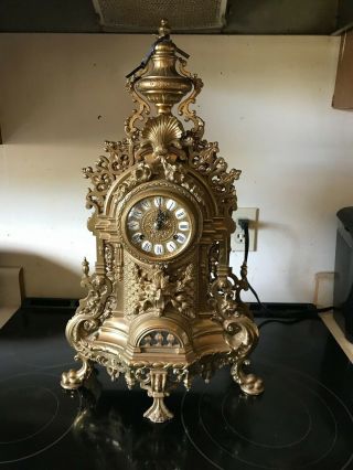 Vintage Fhs Franz Hermle & Sons Germany Ornate Brass Clock & Key Parts