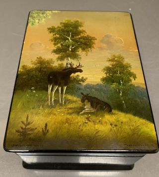 Vintage 1960 Fedoskino Russian Lacquer Box Artist Signed
