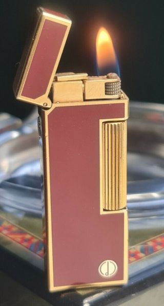 Newly Serviced,  Dunhill D Logo Red Lacquer Gold Plate Rollagas Lighter