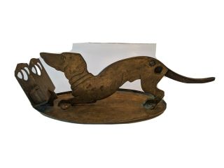 Antique Brass Figural Dachshund Dog Cigar Cutter Match Holder Arts & Crafts