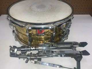 Vintage Premier Brass Sd Snare Drum With Stand 14 " X 7 "
