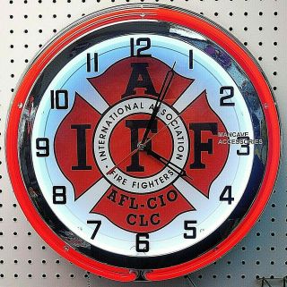 18 " International Association Of Fire Fighters Sign Double Neon Clock Iaff