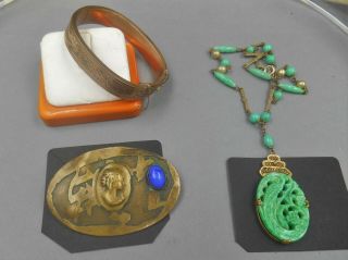 Antique Estate Jewelry Art Deco Peking Glass Necklace Arts Crafts Pin Bracelet