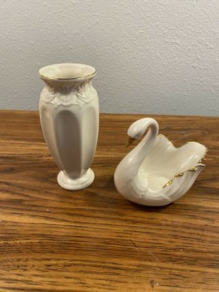 Vintage Lenox Porcelain Tea Rose Bud Vase And Swan Trinket Or Soap Dish 2