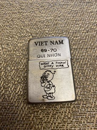 1969 Zippo Vietnam Qui Nhon 69 - 70 “goofy War” Donald Duck Lighter Vintage Rare