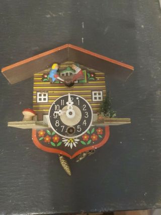 Vintage Cuckoo Clock With Teeter - Totter - Key Wind 4 " Miniature - Germany