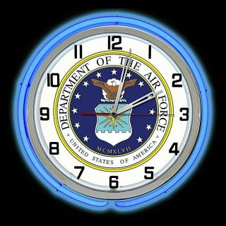 19 " United States Air Force Sign Blue Double Neon Clock