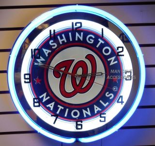 18 " Washington Nationals Baseball Sign Double Neon Clock