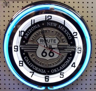 18 " Route Us 66 Sign Double Neon Clock Americas Mother Road