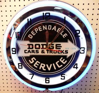 18 " Dodge Cars & Trucks Sign Double Neon Clock Charger Dart Challenger Mopar