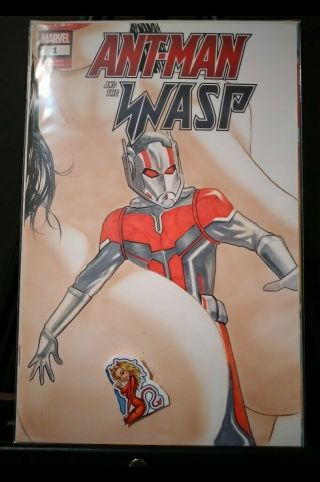 Ant - Man Wasp Blank Cover " Stuck " D H Miller 9x12 Pinup Comic Art Parody