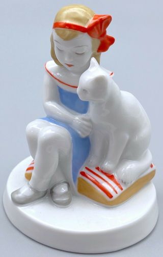Rare Rosenthal Girl With Cat Porcelain Figurine