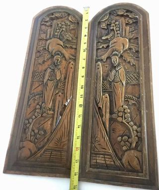 Vintage Asian Chinese Style Wood Hand Carved Hanging Wall Panels It/245