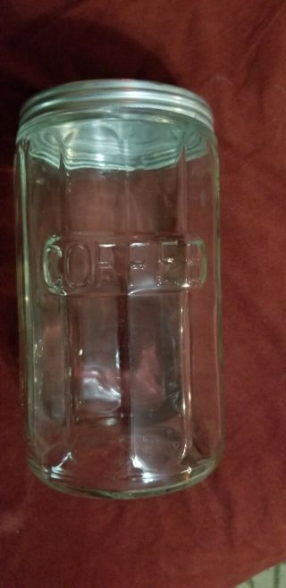 Antique Vintage Hoosier Ribbed Bubble Glass Coffee Jar With Aluminum Lid